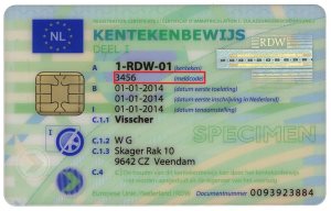 Voorbeeld van de plek van de meldcode op het kentekenbewijs
